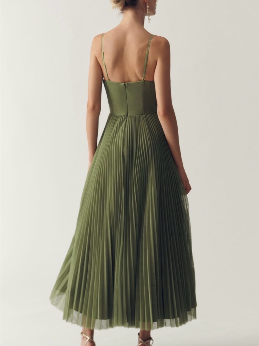 Hutch Sage Green Pleated Corset Midi Dress - Picture 2 of 2